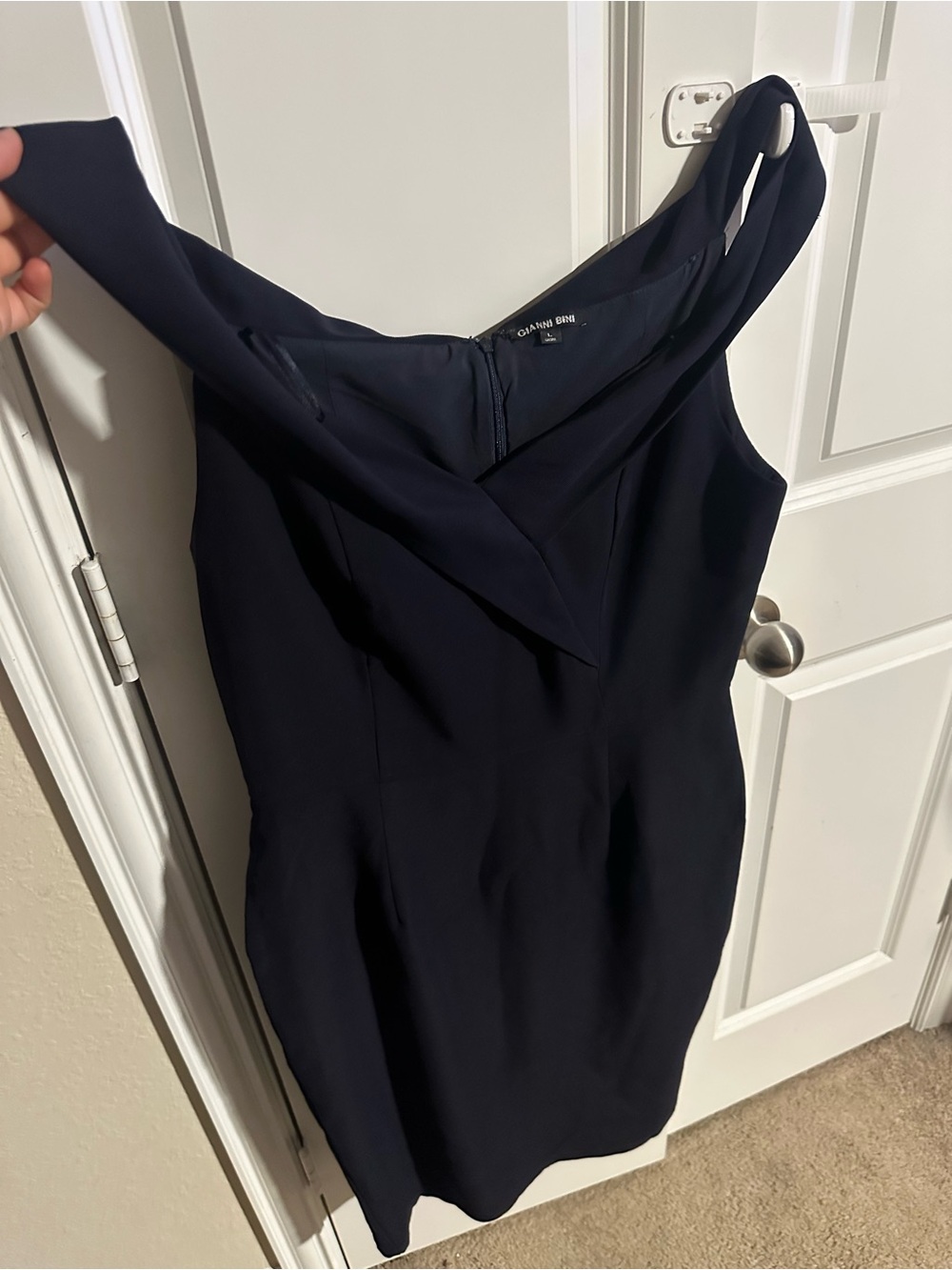Gianni Bini off Shoulder Navy Sheath Dress